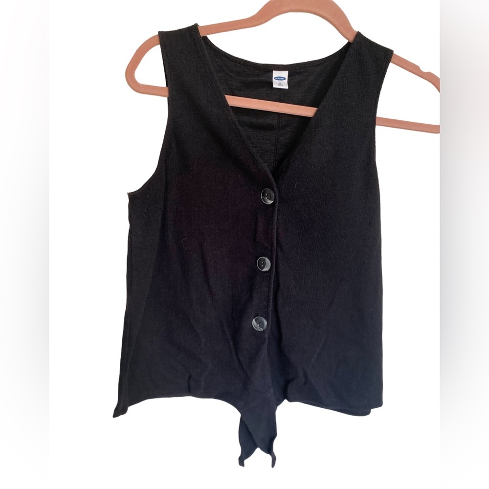 Old Navy Black Tank Top W/ Button And Tie Design